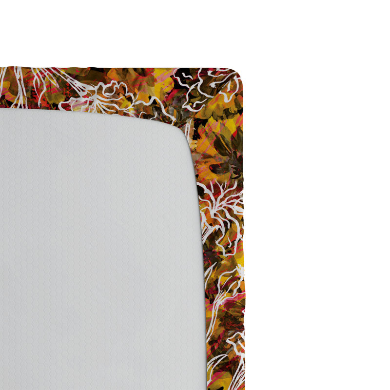 Drap-housse à motif floral Ambesonne, Fauve, moutarde, vermillon / floral, Drap-housse de taille double