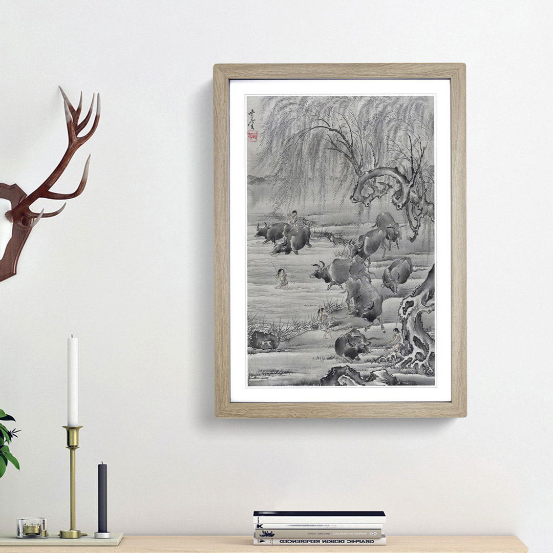 Buffalo & Herdsman by Kawanabe Kyosai - Picture Frame Art Print