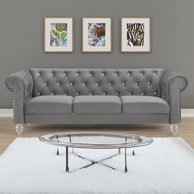 Shondra 81'' Velvet Sofa, Grey Velvet