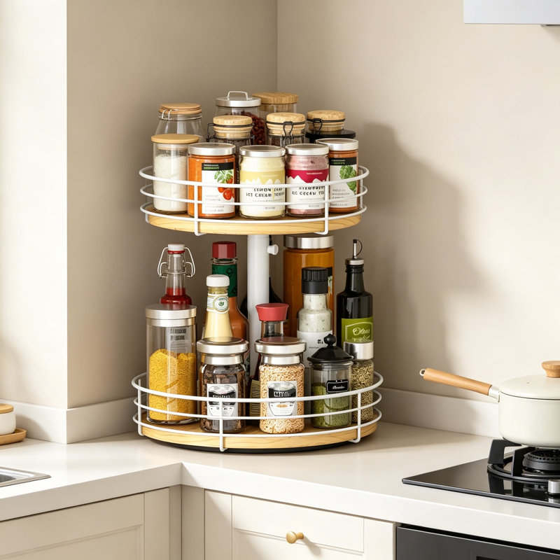 Organisateur de plateau tournant à deux niveaux réglable, support à épices rotatif de 12 pouces pour armoire de cuisine, comptoir, garde-manger et rangement de salle de bain