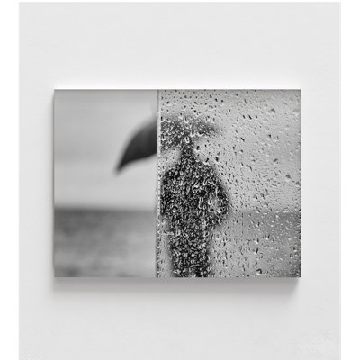 «Rainy Day» par Josefina Melo, reproduction de photo de gouttes de pluie, affiche photo de parapluie noir et blanc, décor de salon moderne, art mural en verre