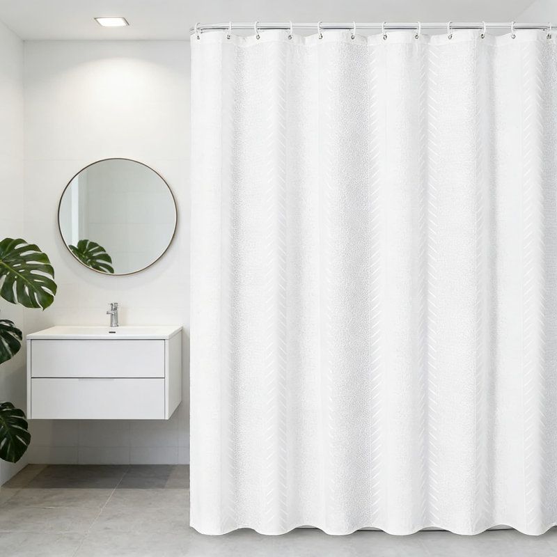 Rideau de douche à motif en relief 3D, rideau de salle de bain en tissu de polyester imperméable avec œillets en métal, design texturé rétro pour un décor élégant