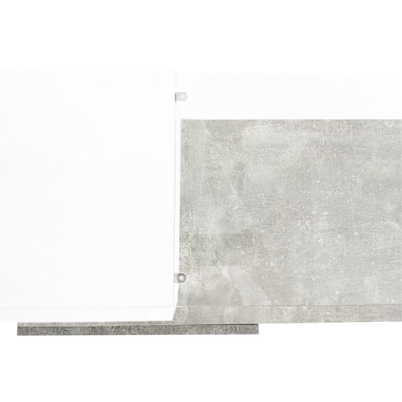 Meuble audio-vidéo polyvalent de couleur grise, 2 tablettes en verre illuminées, 4 armoires de télévision grises avec structure centrale pour le salon