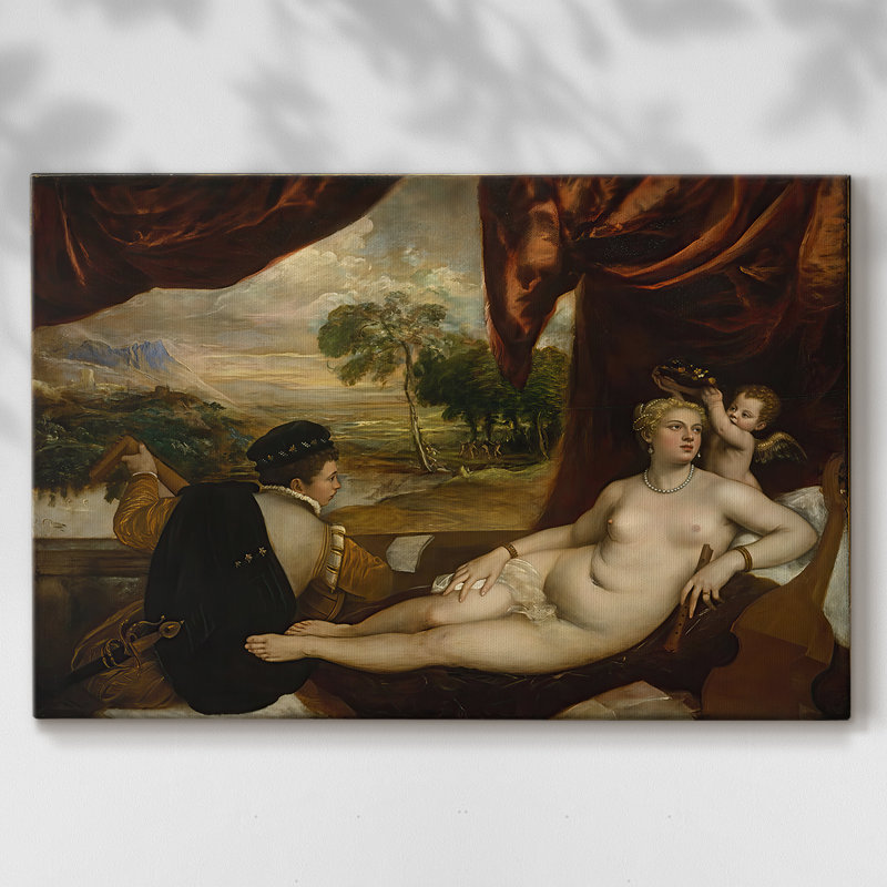 Venus and the Lute Player-Titian-Gallery, toile tendue-c. 1565-1570, 12x18