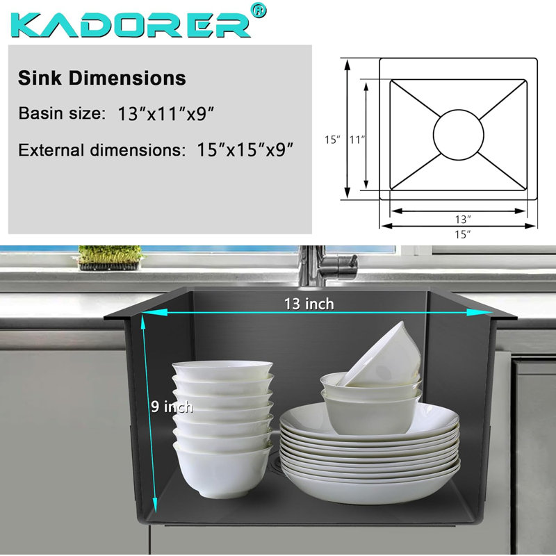 ForKitchen 15'' L Single Bowl Stainless Steel Kitchen Sink