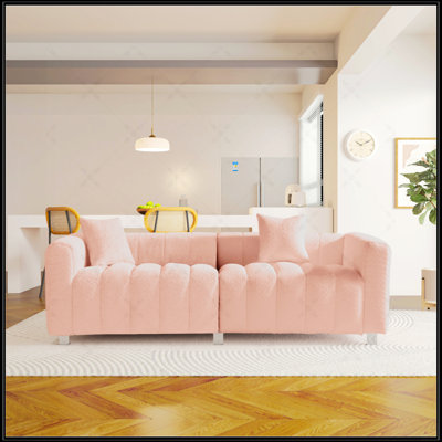 Premium Velvet Sofa Loveseat, Modern Bubble Upholstered Couch With Metal Base Legs And 2 Pillows For Living Room, Bedroom.