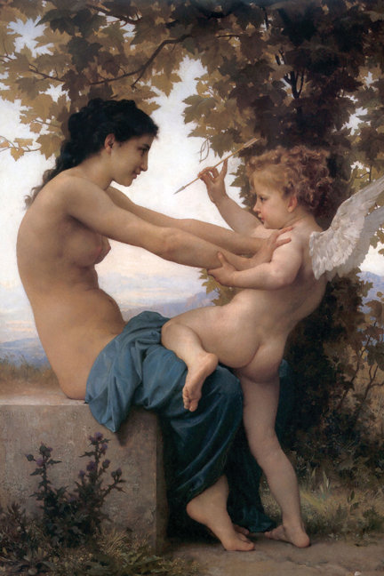Reproduction d’art sur toile tendue "young fille défendant-moi contre eroswilliam-adolphe bouguereau"