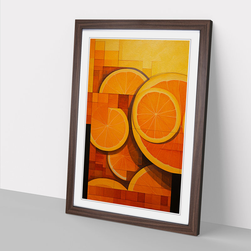 Sliced Orange - Single Picture Frame Print on Wood, 34cm H x 25cm W, Walnut Framed