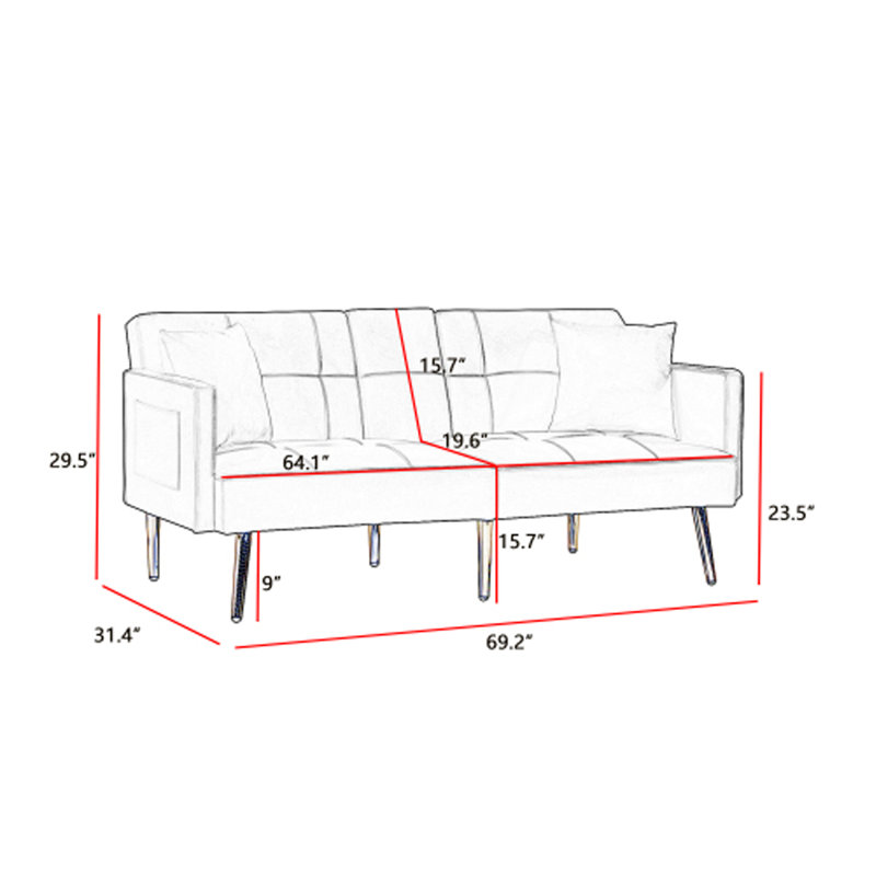 Canapé-lit futon crème en velours blanc avec pieds en métal doré