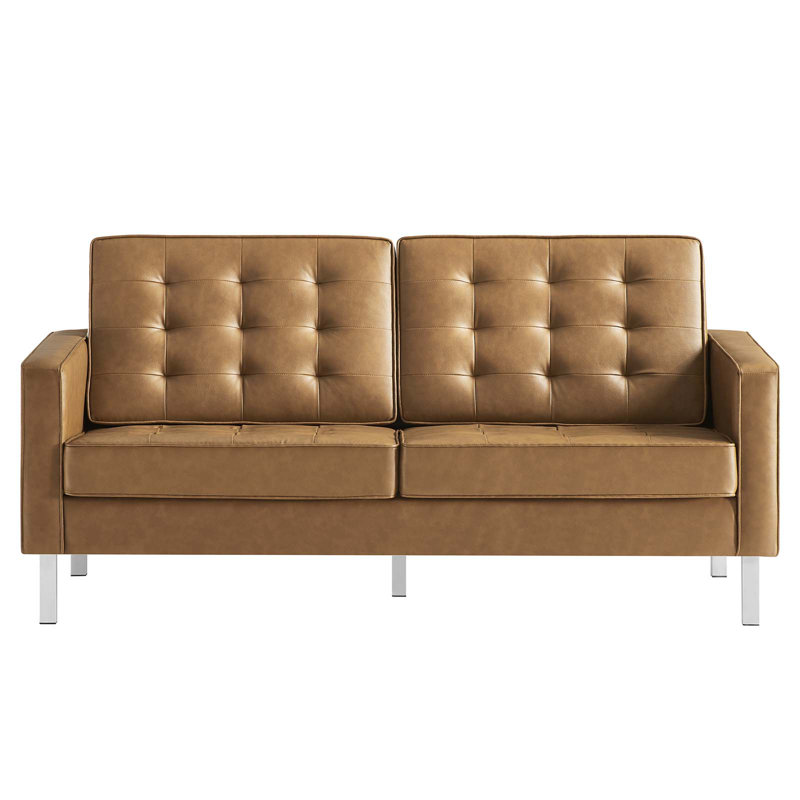 Causeuse en cuir végétalien capitonnée Loft, Similicuir brun clair