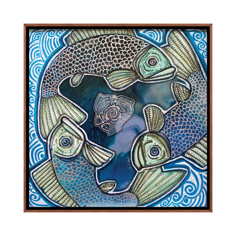 Triple Fish Swirl by Lynnette Shelley - Drawing Print on Canvas, Brown Floater Frame, 45.72 cm H x 45.72 cm W