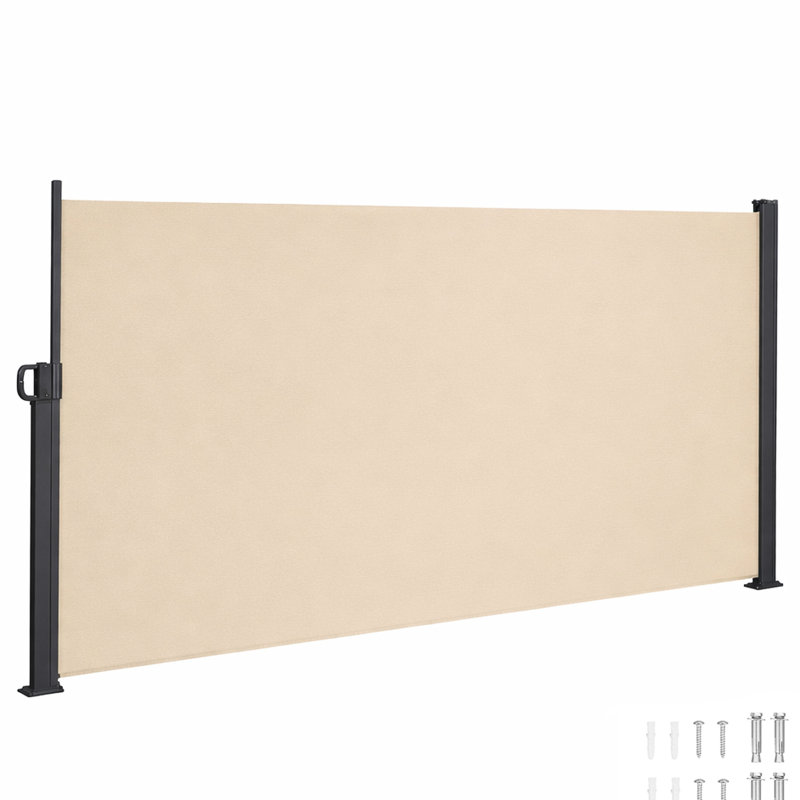 Auvent latéral 138 po x 71 po, beige, rétractable manuellement, imperméable, idéal pour le porche - matériau, métal rétractable gris rouille, protection, écran d'intimité intérieur et extérieur, structure rouille