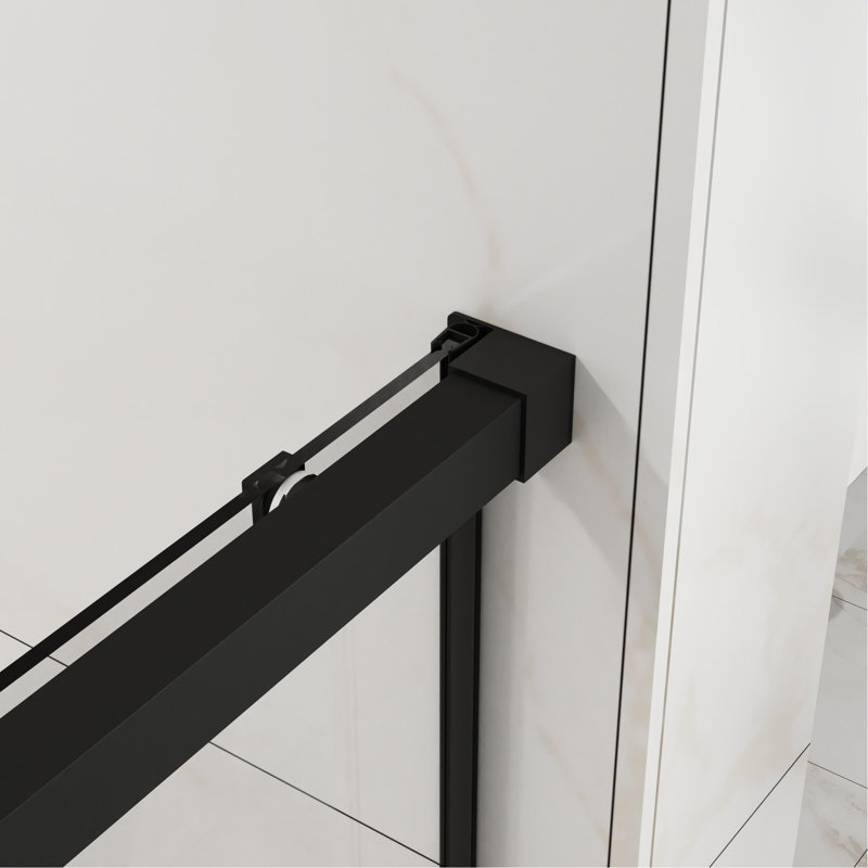 48" - 72" Semi- Sliding Shower Door, 6mm Thick Tempered Clear Glass, Easy Coating, Matte Black Stainless Steel, Reversible Opening, Waterproof Splash, Smooth Slide For Bathroom Glass Modern Steel