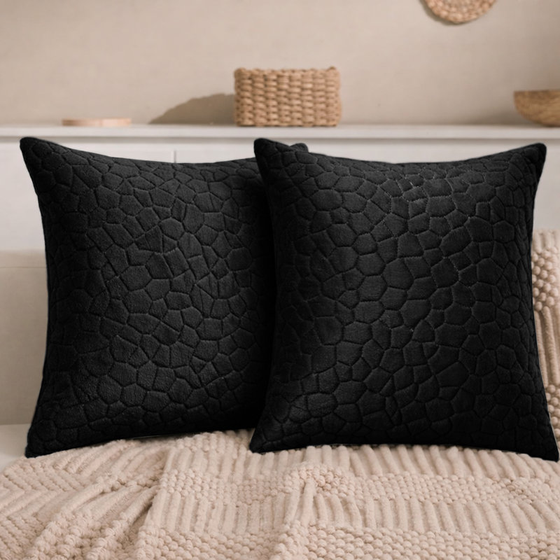 Aspire Homeware Geometric Square Velvet Cushion Covers, Black, Pack of 2