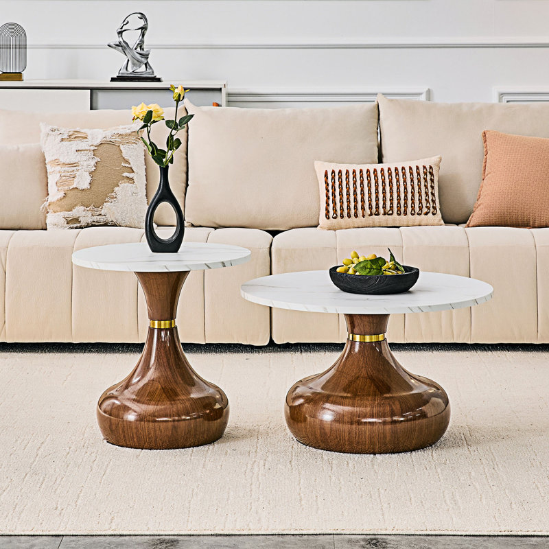 Ensemble de tables basses Nesting, Blanc / Noyer