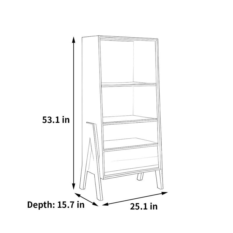 Une bibliothèque tendance de style wabi-sabi, (3 tablettes) H 53,10 po x l 25,10 po x P 15,70 po, Brun