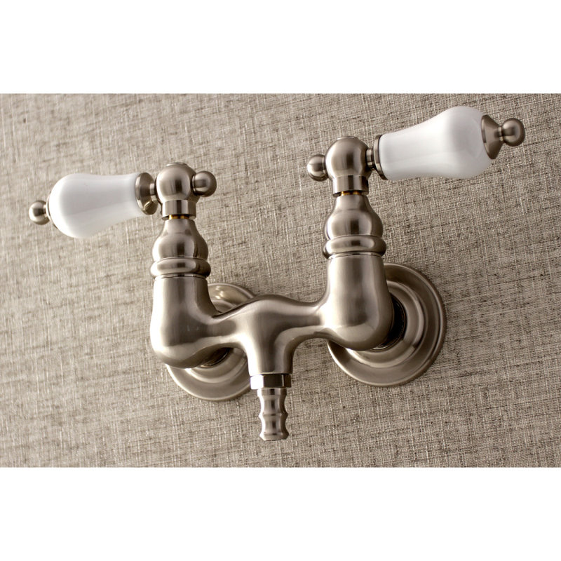 Kingston Brass Aqua Vintage Two-Handle 2-Hole Tub Wall Mount Clawfoot Tub Faucet, Brushed Nickel