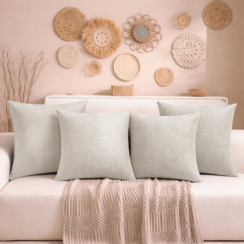 Aspire Homeware Embossed Square Velvet Cushion Cover, Beige, Pack of 4