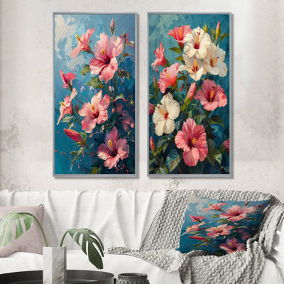 VIbrant Dance of Pink Blue Hibiscus I - Hibiscus Wall Art 2 pièces