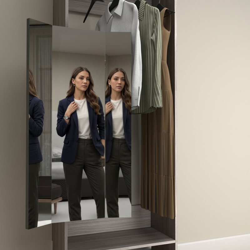 48" 3-Panel Slide-Out Closet Mirror – Multi-Angle Pivot, Full-Extension Soft-Close Mounting System