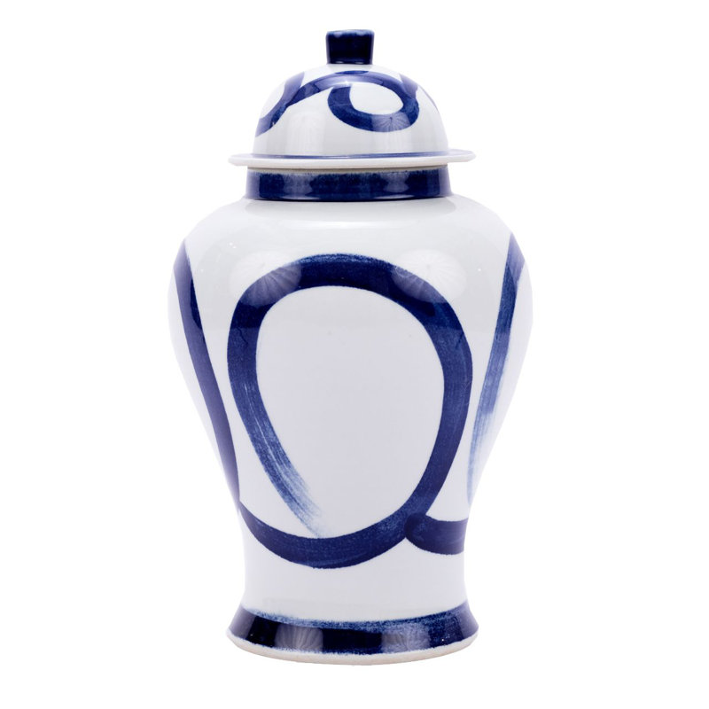 Pot en porcelaine bleu / blanc, H 20,5 po x l 12 po x P 12 po
