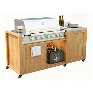 Backyard Grill Cart With Detachable Table, Propane Tank Storage & All-Terrain Rolling Wheels For Outdoor Grilling Parties