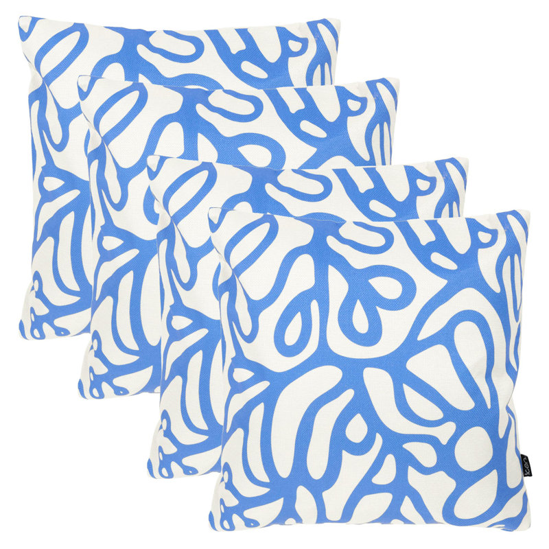 Indoor / Outdoor Square Cushion, White/Blue Abstract