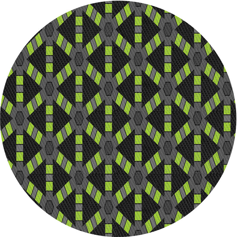 Tapis noir/vert à motifs, Rond 4 pi
