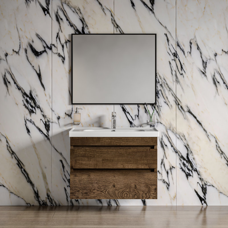 Melinda 27.6'' Single Bathroom Vanity with Manufactured Wood Top with Mirror