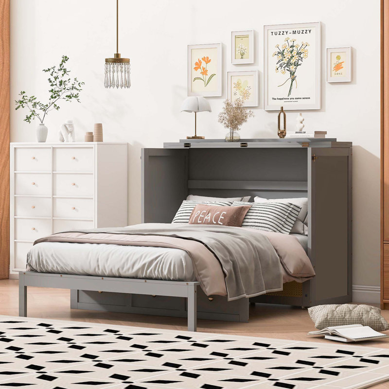 Murphy Bed With Large Drawers, Gray