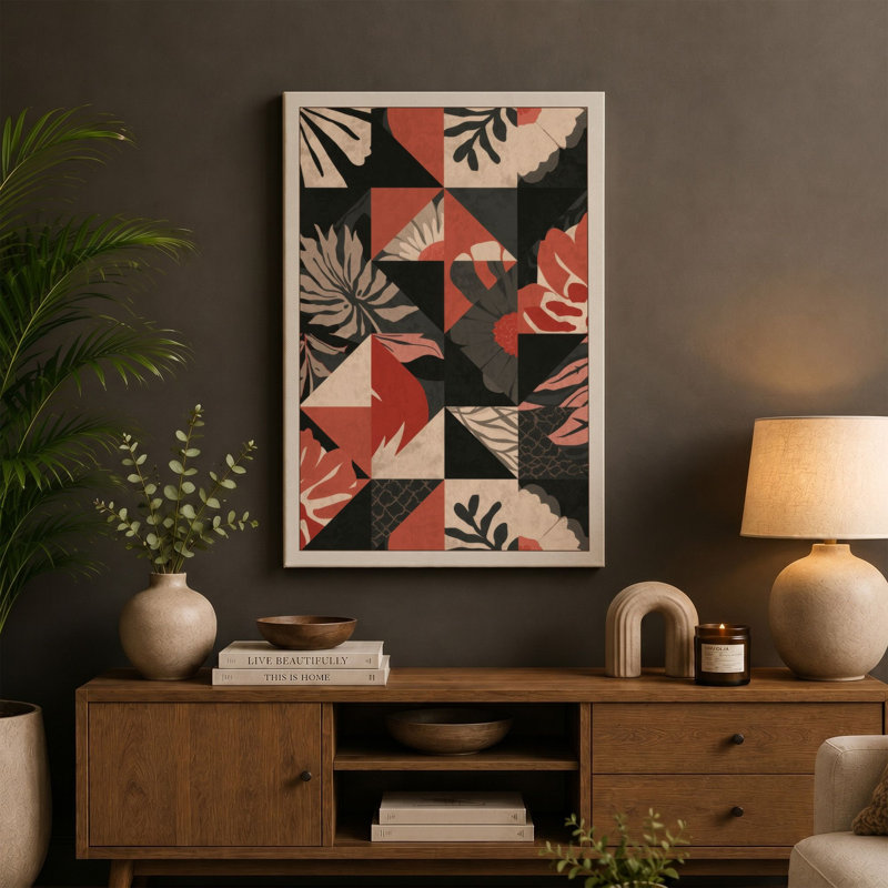 Fragmented Botanicals Mid-Century - Wrapped Canvas, 36x24 - 91.4 x 61.0 cm, Taupe Border