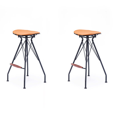 Ensemble de tabourets de bar de style industriel avec siège en similicuir et repose-pieds en bois