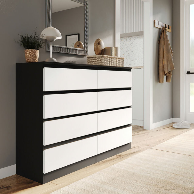 Sinahi 120cm W Chest of Drawers, Black Carcass/White