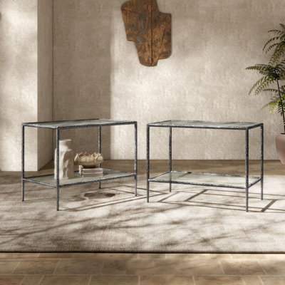 Lalia 2-Piece Modern Hammered Metal 1-Shelf End Table Set