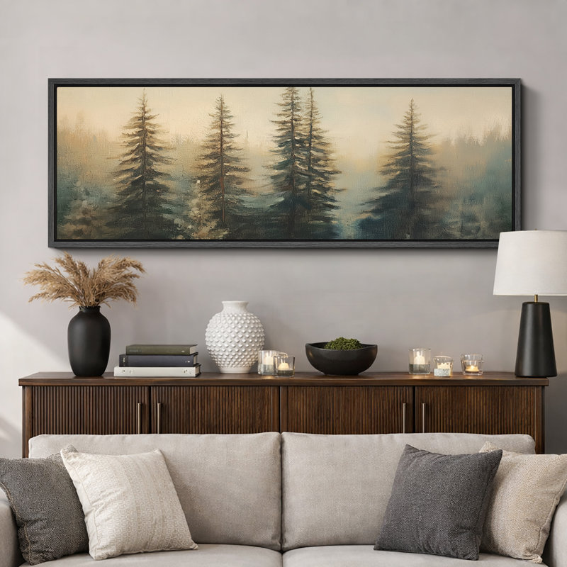 Art de pin vert, peintures murales effet de coups de pinceau, impression numérique sur toile giclée sur toile