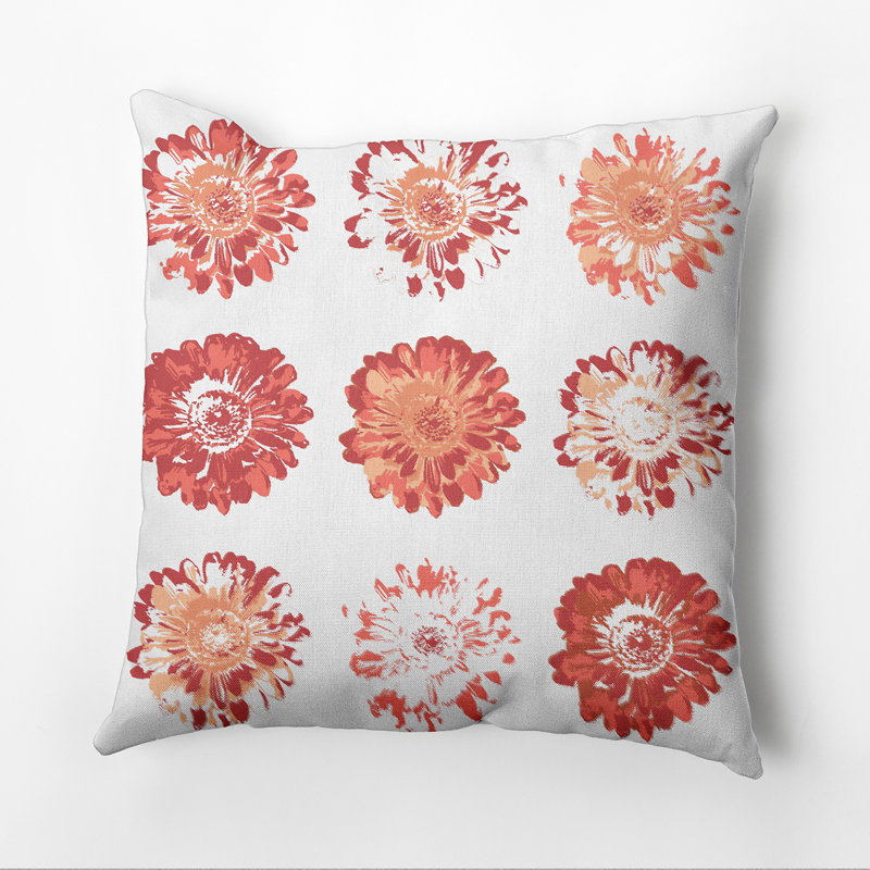 Happy Hippy Floral Reversible Throw Pillow, 18" H x 18" W, Orange