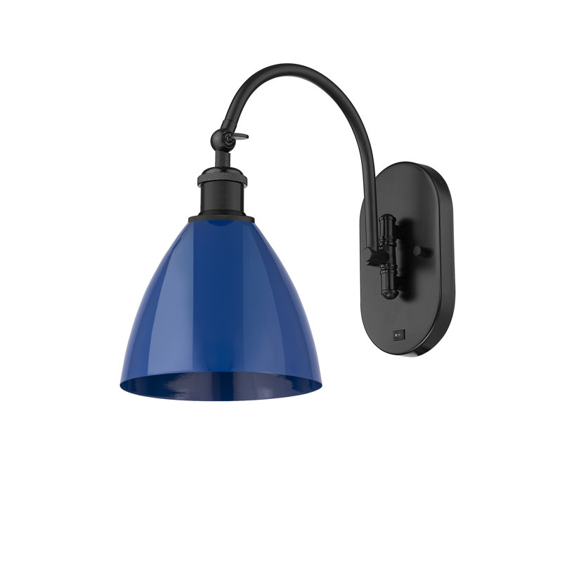 Plymouth Dome Armed Sconce, Matte Black, Blue