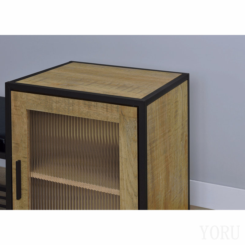 Banc d'entrée avec rangement à chaussures mangue et noir et armoire