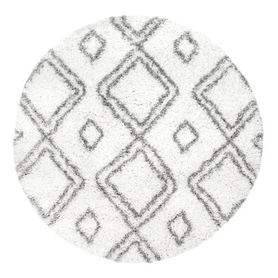 Tapis de couloir à poil long à motif de treillis pour le salon, la chambre à coucher, la salle à manger, la chambre de bébé, le vestibule Kosinski, blanc/ gris