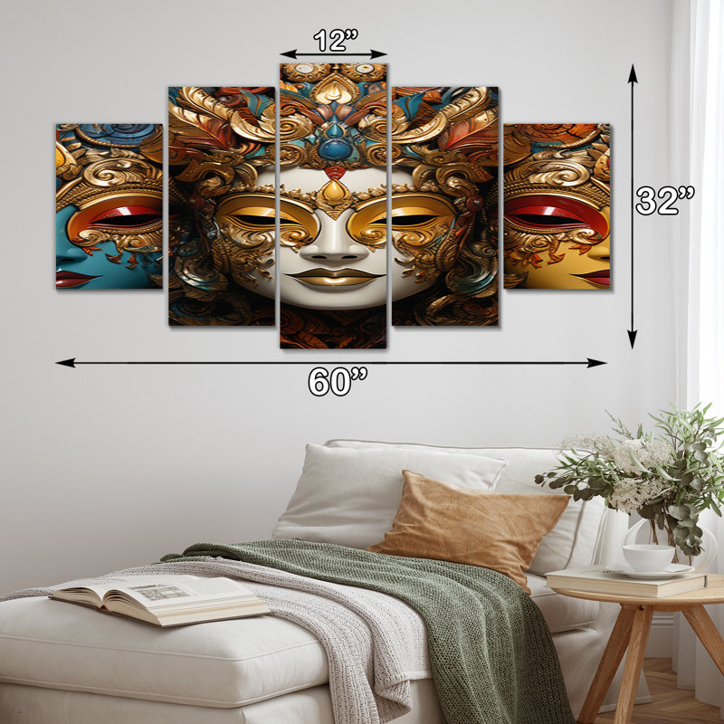 Masques traditionnels thaïlandais - impression sur toile - 5 panneaux