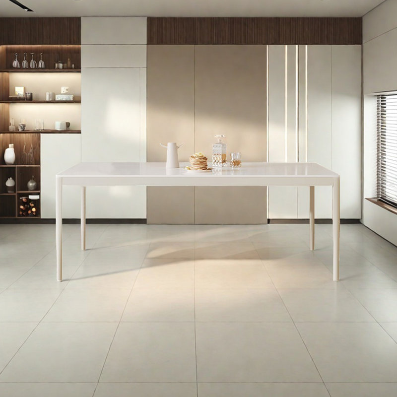 Pure White Matte Rock Slab Dining Table, 29.52"H x 70.86"L x 35.43"W