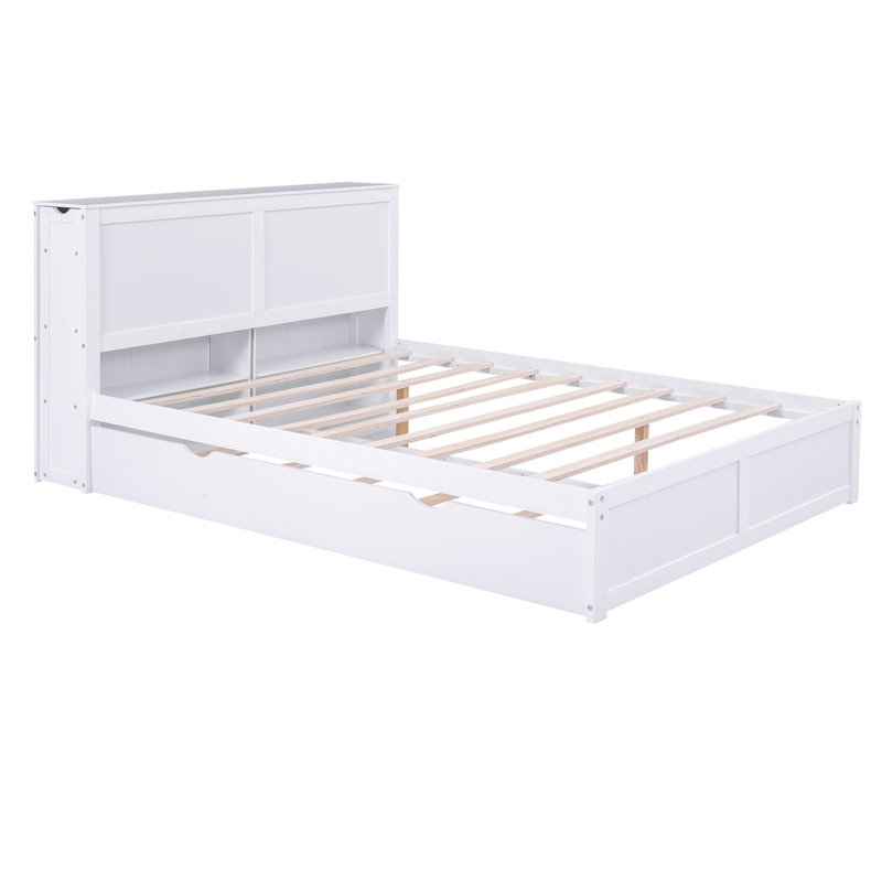 Grand lit plateforme avec rangement et tablettes gigognes TG, blanc