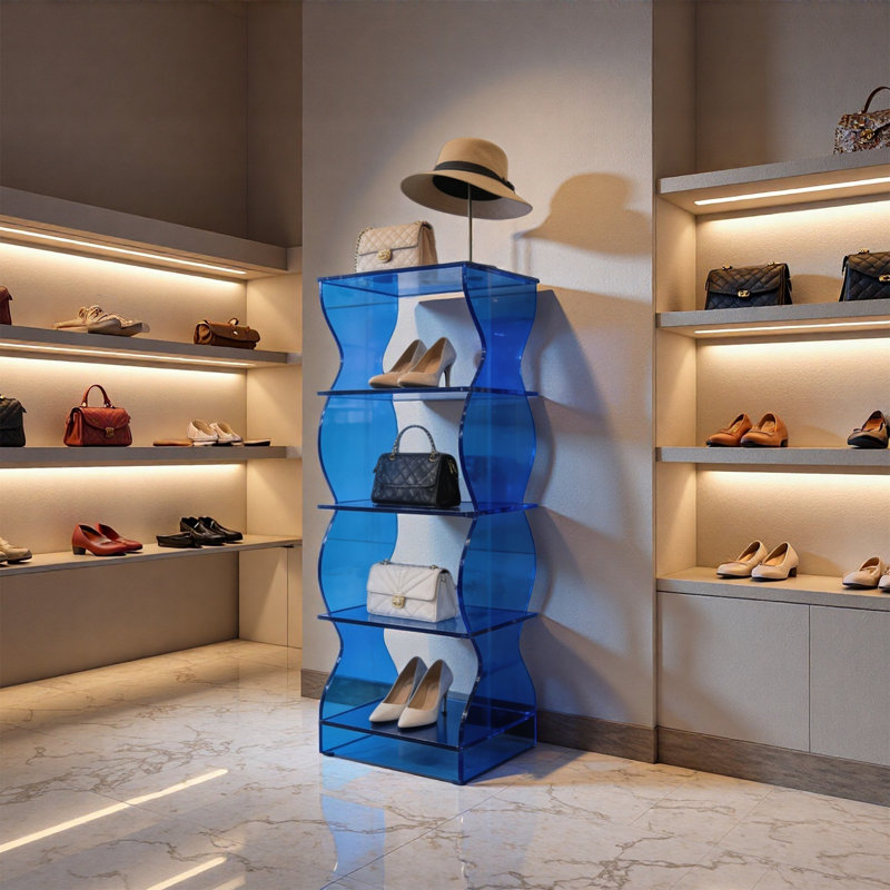 Acrylic Wave Display Shelf, 50.39" H x 15.75" W x 11.81" D