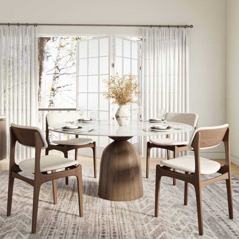 Table de salle à manger Amberly Travertin et dessus en pierre avec base en bois massif - Design moderne pour la maison et le divertissement