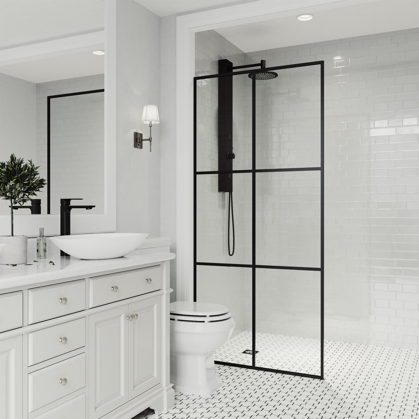 Ventana Framed Fixed Shower Screen, Matte Black Clear
