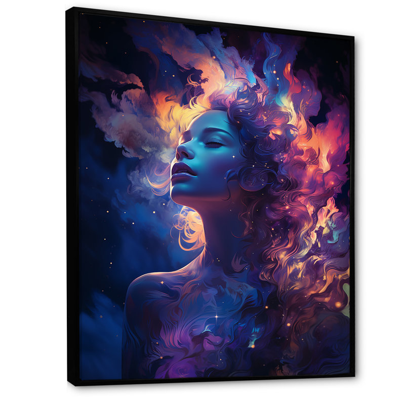«Woman Aurora Dreams» sur impression sur toile, Cadre flottant noir, H 44 po x l 34 po