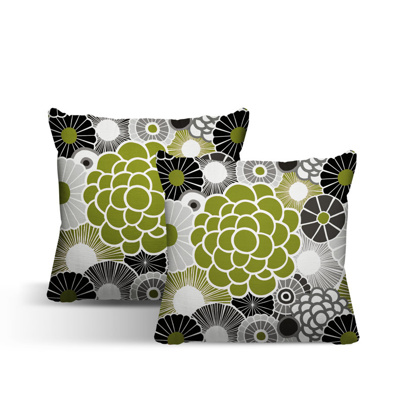 Floral Outdoor Reversible Throw Pillow, 19W" x 19H", Chartreuse