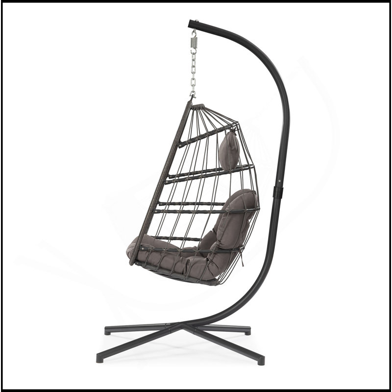 Outdoor Hanging Chair With Durable Frame And Comfortable Cushion For Relaxation, Dark Grey