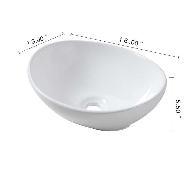 Dcolora 13'' White Ceramic Oval Bathroom Sink