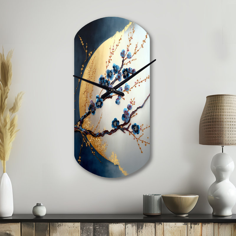 Horloge murale cylindrique Blue Cherry Blossom Branch IV - Bonsai, Grand